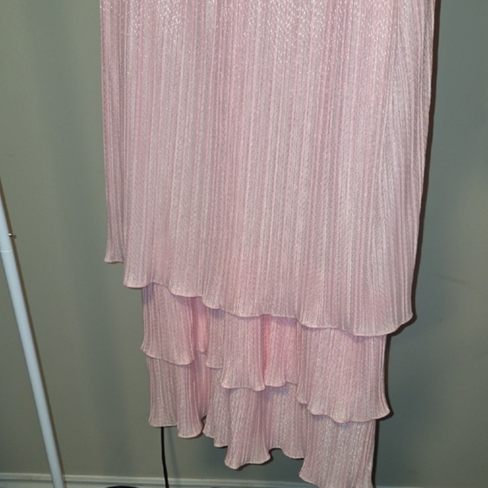 Vintage Encore Blush Pink Pleated Short-Sleeve Layered Maxi Dress Size 16 - Picture 5 of 7